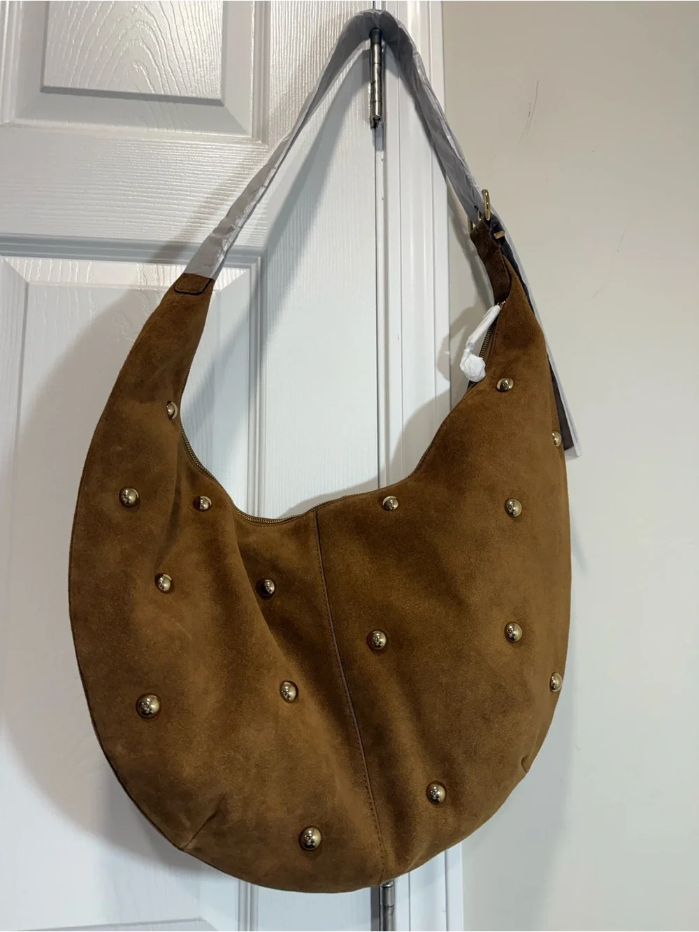 Madewell The Essential Studded Suede Curve Shoulder Bag NWT Brown
